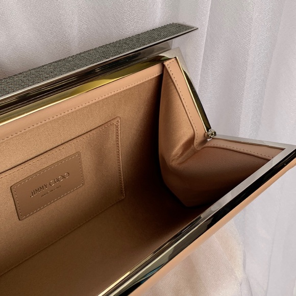 Brand New Jimmy Choo Cayla Clutch Powder Pink/Black Crystal - Picture 4 of 7